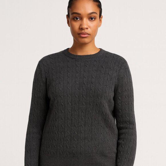 Vintage Liz Claiborne M 100% Merino Wool Dark Grey Cable Knit Classic Sweater - Picture 1 of 11